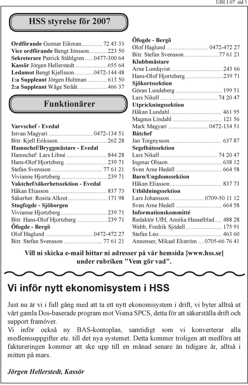 Kjell Eriksson... 262 28 Hamnchef/Bryggmästare - Evedal Hamnchef: Lars Lihné... 844 28 Hans-Olof Hjortzberg... 239 71 Stefan Svensson... 77 61 21 Vivianne Hjortzberg.
