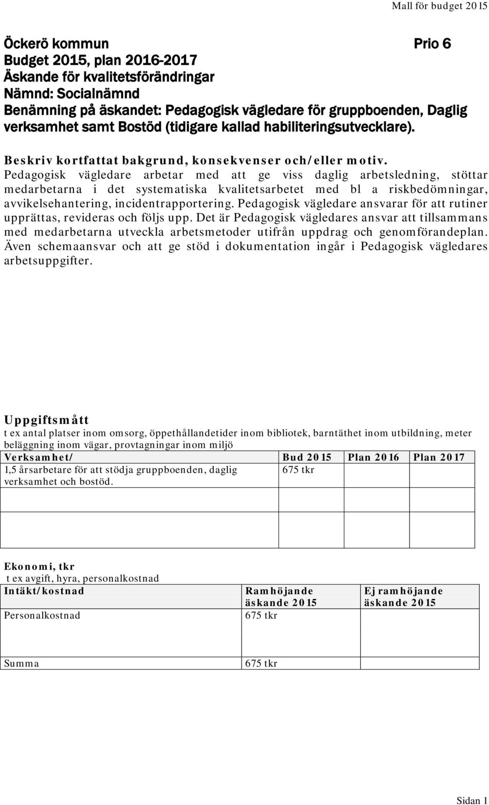 Pedagogisk vägledare arbetar med att ge viss daglig arbetsledning, stöttar medarbetarna i det systematiska kvalitetsarbetet med bl a riskbedömningar, avvikelsehantering, incidentrapportering.