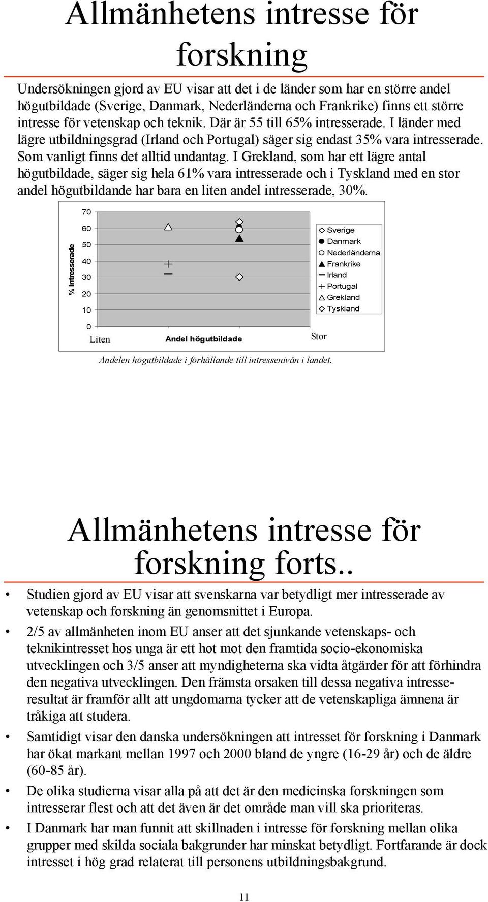 I Grekland, som har ett lägre antal högutbildade, säger sig hela 61% vara intresserade och i Tyskland med en stor andel högutbildande har bara en liten andel intresserade, 30%.