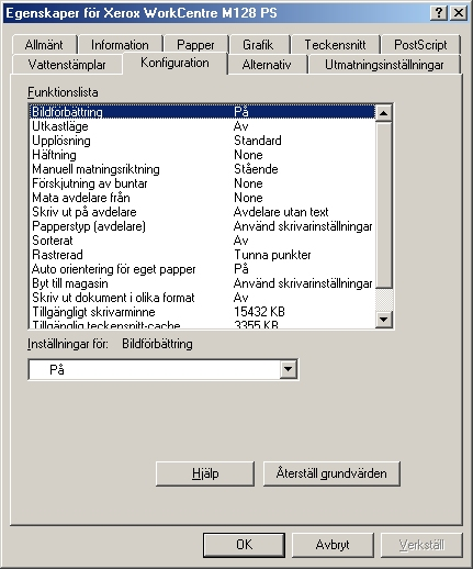 2 Användning i Windows 95/98/Me Funktioner på fliken Konfiguration I avsnittet beskrivs funktionerna på fliken Konfiguration.