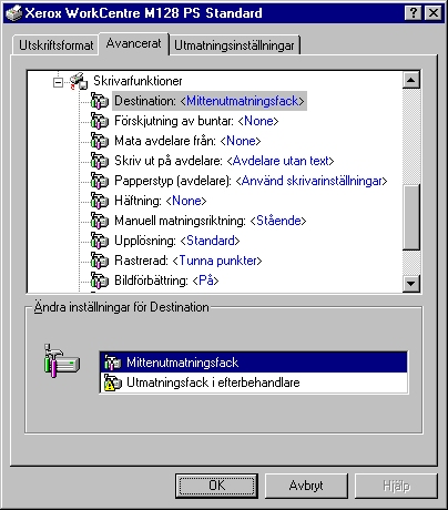 3 Användning i Windows NT 4.0 Funktioner på fliken Avancerat I det här avsnittet beskrivs inställningarna på fliken Avancerat.