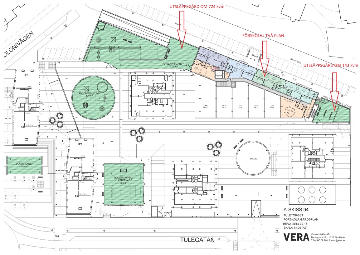 Mark och vegetation På Tuletorget planeras ett antal funktioner som kommer att kunna användas av förskolan, såsom en lekplats, en grillplats, två utsläppsgårdar och ytor för sportaktiviteter.