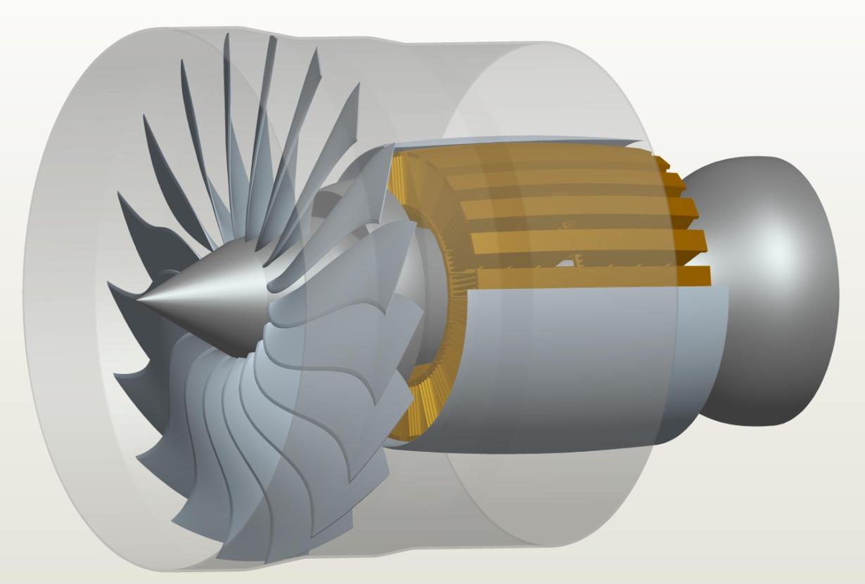 Konceptuell design av mellankyld motor Optimalt att introducera mellankylning relativt tidigt i kompressionsprocessen Högt tryckförhållande kräver 2-stegs högtrycksturbin 3.