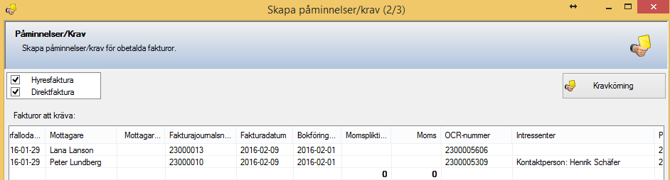 MOMSRAPPORTEN Momsrapporten har kompletterats med en möjlighet att filtrera på hyresfakturor respektive direktfakturor.