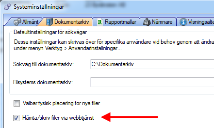 SYSTEMINSTÄLLNINGAR Sedan måste det finnas inställning för vilken katalog i Dokumentarkivet dokumenten ska