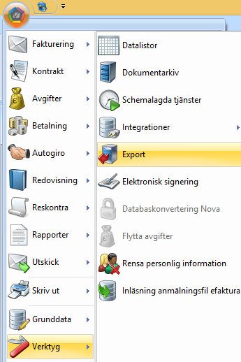 Under Verktyg har vi flyttat in Elektronisk signering. (låg tidigare under Grunddata).