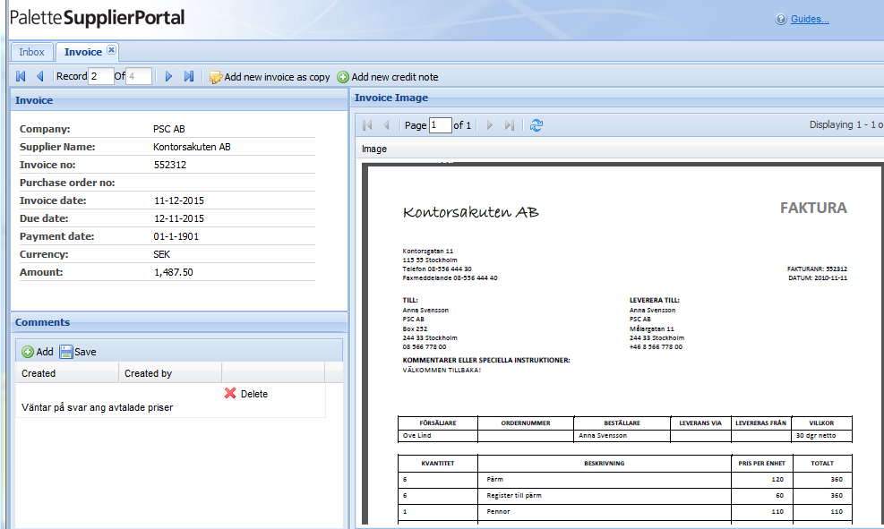 SupplierPortal Supplier Portal Samtal från