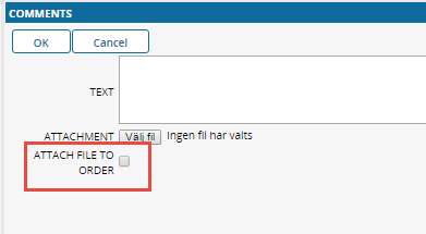 Bifogade filer på en rekvisition kan skickas med som bilaga till ordern Välj att bifogad fil ska bifogas ordern Filen