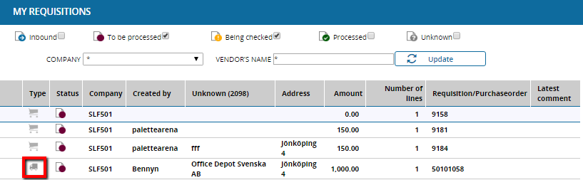 Inleverans roll Rollen som är ansvarig för att göra inleveransen specificeras på rekvisitionen.