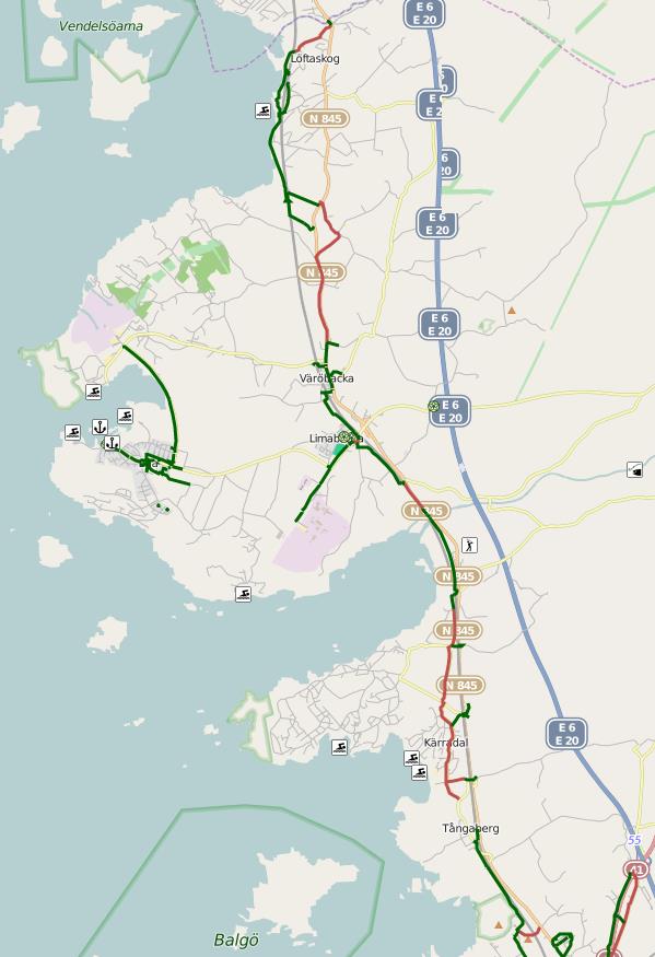 GC-vägar Cykelfarbar förbindelse GC-väg Figur 7. Karta över gång- och cykelnätet i FÖP-området (Varbergs kommun). 3.4.