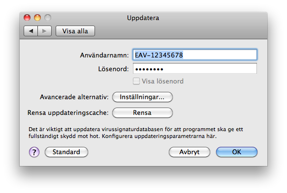 Security installeras med CD/DVD. 9. Verktyg Menyn Verktyg innehåller moduler som förenklar programadministrationen och ger ytterligare alternativ till avancerade användare. 9.1 Loggfiler Inaktivera meddelanden i systemfältet efter varje slutförd uppdatering genom att markera kryssrutan Visa inte meddelande om slutförd uppdatering.