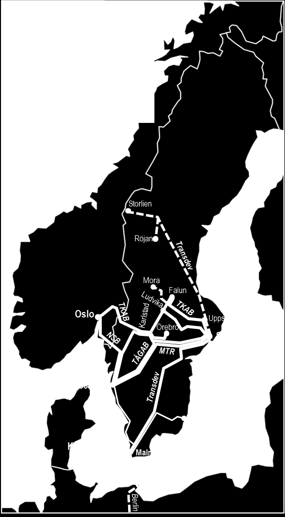 68 Figur 3.3: Konkurrerande interregional tågtrafik i november 2016. Transdevs trafik går under marknadsnamnet Snälltåget.