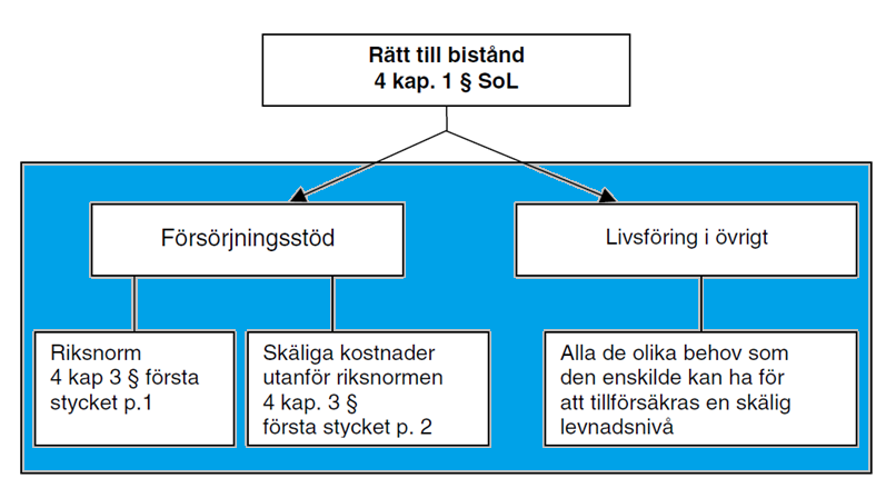 84 (105) 5. Försörjningsstöd Försörjningsstöd definieras i 4 kap. 3 SoL. Det består av två delar, riksnorm och övrigt försörjningsstöd för ett antal regelbundet återkommande behovsposter.