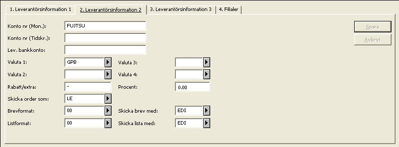 10.1 Leverantörspost för EDI För att skicka EDI-meddelanden till en leverantör måste EDI-information matas in i leverantörsposten.
