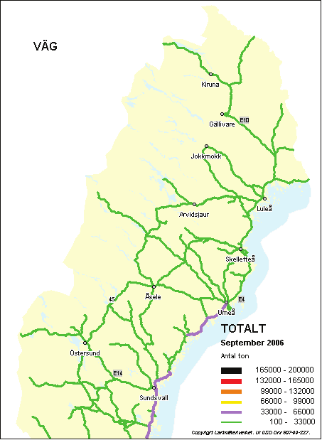 Sida 34 av 70 Den kartläggning av transporter av farligt gods som Räddningsverket genomförde i september 2006 47 visar att det transporteras förhållandevis stora mängder farligt gods genom vårt län.