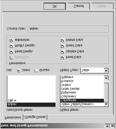 B Lathund Access 2000 sv/en Nu visas dialogrutan Behörighet för användare/grupper (User and Group Permissions).