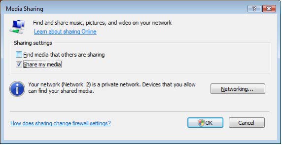 1 Windows Media Player v11 på Windows Vista Ställa in för nätverksdelning I Windows Media Player väljer du Library (Bibliotek) på menyn och väljer sedan Media