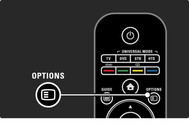 2.2.5 Options o Alternativmenyn Options innehåller praktiska inställningar som styrs av vad som visas på skärmen.