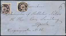 1176 1176K 14Aa 3 öre orangebrun, typ I på brev daterat London Nov 6 1863, sänt lokalt inom STOCKHOLM 3.TUR 13.11. F 6000 * 2.000:- 1177 14Ac 3 öre brun, typ I. Vackert omgummerat ex. (é) 1.