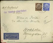 2550 I Air mail cover, 1912 Air mail 10 Pf and Germania 5 Pf on postcard. Canc. Flugpost am Rhein Mainz 14.6.12. 500:- 2551K Unfranked parcel adress cover, from WEISBADEN to Dresden 1870 s.