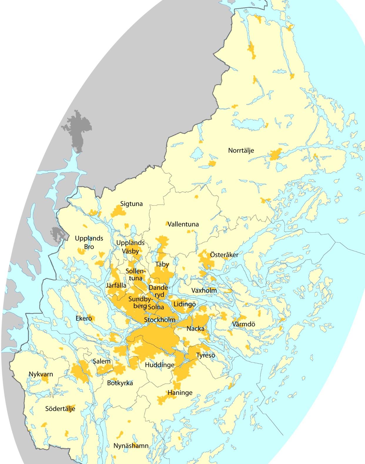 26 kommuner i Stockholms län Både stora