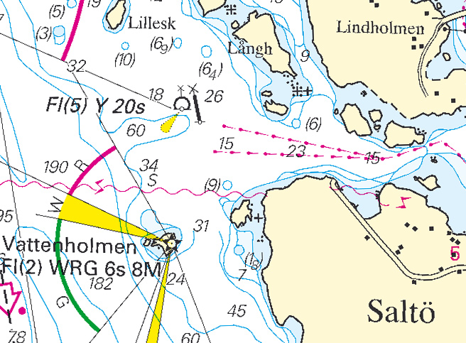 Nr 277 10 Sweden. Southern Baltic. The Sound. Channel Falsterbokanalen. Lights in line temporarily unlit. Rebuilding works.