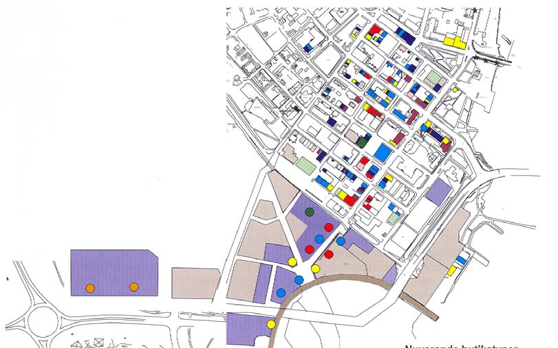 Figur 2. Kommersiell struktur i Haparanda och Torneå. Ur image- och turismsynpunkt är det viktigt att riksgränsens sträckning tas tillvara. Gränsen skall synas, tex.