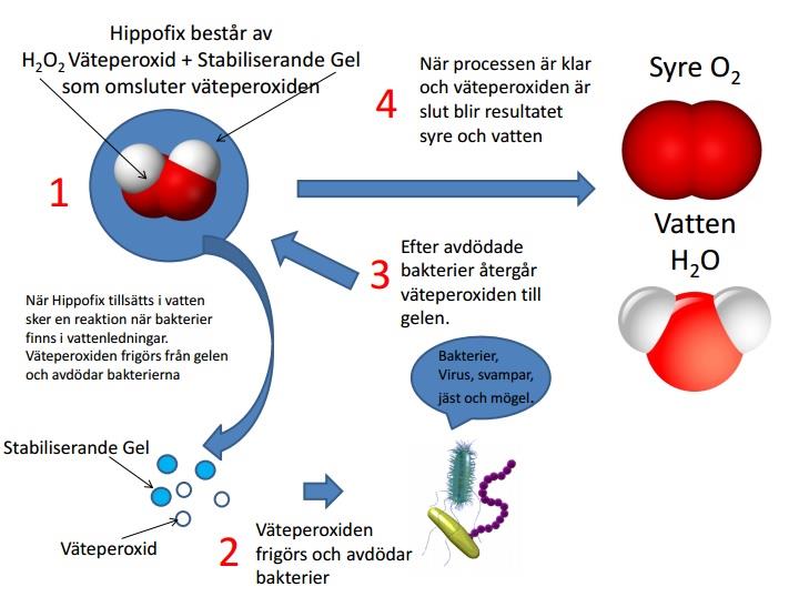 Figur 1. Hippofix verksamma ämnen (Hippofix 2016) Väteperoxid finns i olika koncentrationer, har olika användningråden.