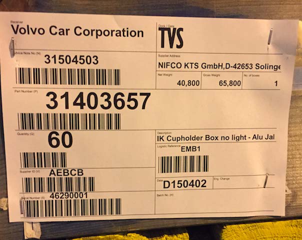 Figur 13. Skanningslapp vid lagerplats Koll på lagersaldot kombinerat med vetskapen om materialanskaffningstiden gör att MAS vet exakt när signalering av nytt material behöver göras.