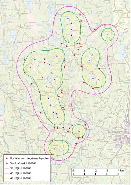 Ljud från vindkraftverk Vindkraftverkens rotorblad avger ett aerodynamiskt svischande ljud. Vid höga vindhastigheter maskeras ofta detta ljud av naturligt vindbrus från träd och buskar.