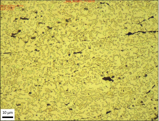 Figur 5.4: Mikrostruktur för enstegssmidd detalj av CW614N Blandade spånor med olja, 1 mm från kanten.