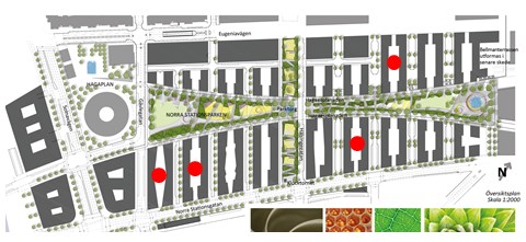 Sida 9 (11) Bilden visar förskolornas placering inom detaljplan 1 och den centrala Norra Stationsparken.