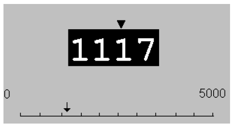 Inställningsrad: En inställningsrad visar parameternamn och aktuellt värde mot svart bakgrund.