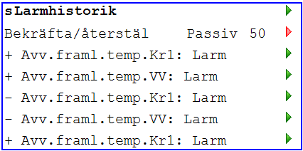 4. För att se detaljerad information om ett larm, markera önskat larm med navigeringsratten och tryck OK. Alla aktiva larm har följande information inkluderat i larmlistan.