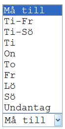 1. I Huvudmeny välj Värmekrets1. 2. Välj Tidprogram och tryck OK. 3. Aktuellt värde på värmekretsen visas här. 4. Välj Måndag och tryck OK. OBS! Tid-1 är alltid satt till 00:00. Den kan inte ändras.