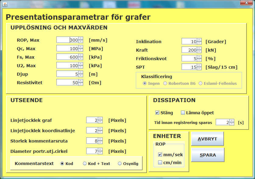 Inställningar för presentation av grafer För att ändra inställningar för presentation av grafer trycker du på INSTÄLLN. under GRAFER.
