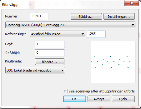 Fri Yttermur/Hjärtmur Torpargrund enskild yttermur Denna inställning används för att rita