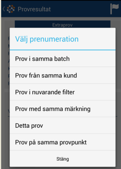 6. Notifieringar via provlistan 6.1 Skapa prenumeration på förändringar via provlistan 6.1.1 För att få notifiering av förändringar på provet, klicka på flaggsymbolen.