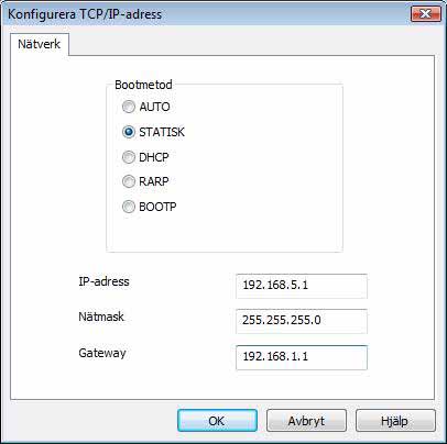 Om det krävs ett lösenord för enheten är standardlösenordet access. Du hittar nodnamnet och Ethernet-adressen genom att skriva ur sidan med skrivarinställningar.