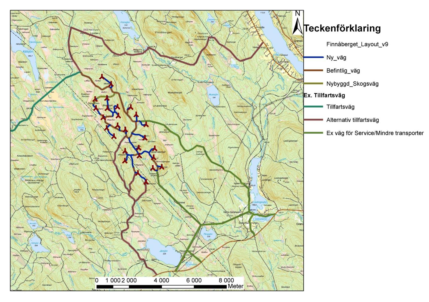 15 (84) - Vindkraftverkens och vägarnas placering Utdrag ur Tillståndsansökan Bilaga 3