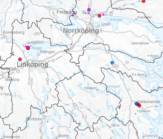 BILAGA 1 RISKER FÖR SKRED OCH RAS Kartan visar platser där markrörelser i någon form (jordskred, skred, ras, raviner eller andra jordrörelser) har inträffat.