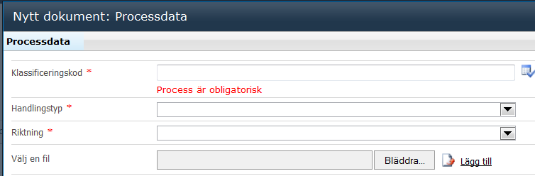 b) Du skapar ett dokument från klassificeringsstruktur (process).