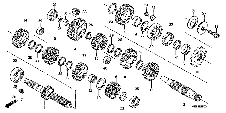 Sida 1 av 2 E-15 TRANSMISSION Nr Artikelnummer Beskrivning Antal Best. Rep. Pris SEK 1 23210-MEN-A00 HUVUDAXEL KOMP.