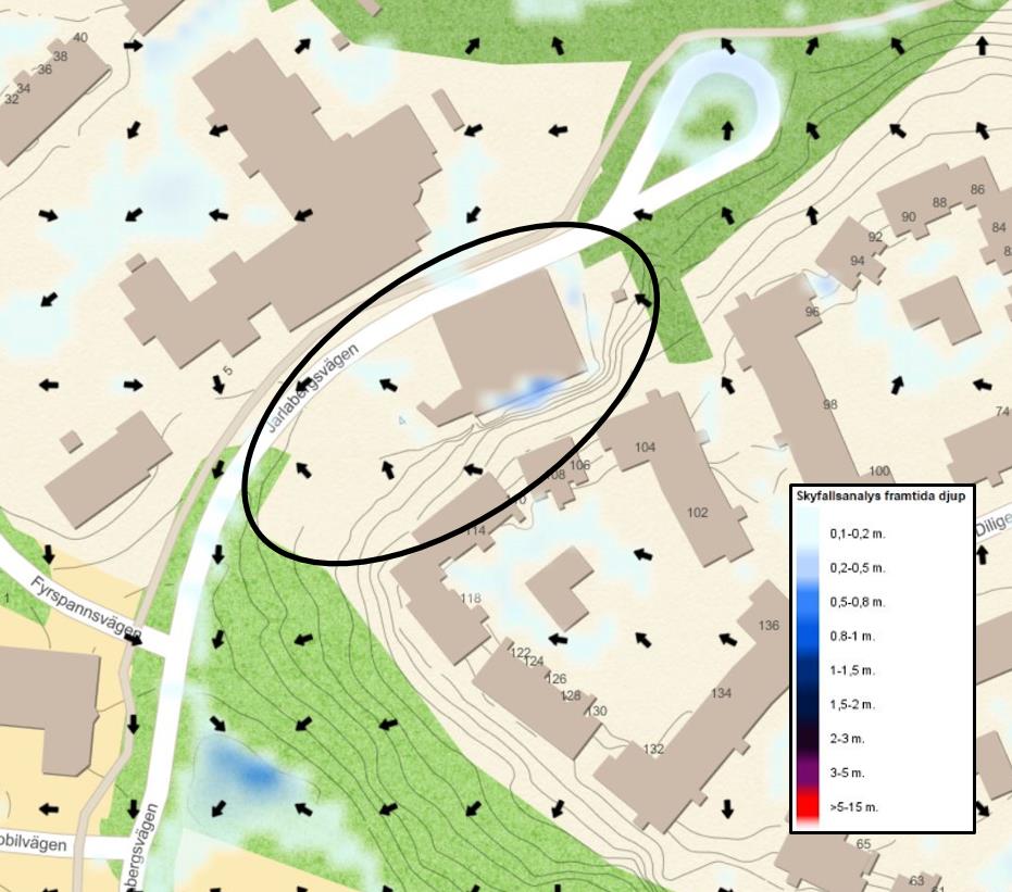 20 (24) detta renas. Föroreningsbelastningen från utredningsområdet kommer därmed minskas ytterligare. 3.5 Dagvattenvägar vid 100-årsregn Dagvattensystemet har dimensionerats utifrån ett 10-årsregn.