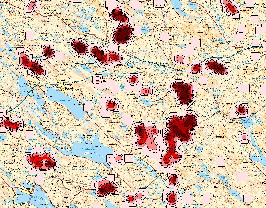 37 (104) Figur 12. Analys över andel värdekärnor i ett landskapsavsnitt i södra Norrbotten.