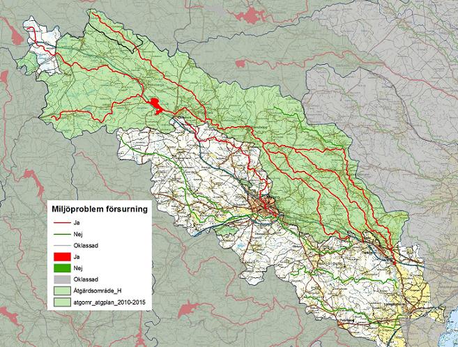 2.1.1 Tillstånd Inom Ljungbyåns avrinningsområde finns det 15 vattenförekomster som har bedömts ha miljöproblem försurning (Figur 2.1.2). Av dessa är 1 sjö (Orranäsasjön) och 14 vattendragssträckor.