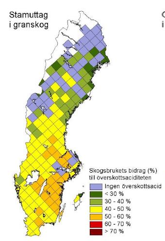 I södra Sverige beräknas skogsbruksuttaget stå för 40-60 % av den nuvarande försurningen.