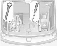 Bilvård 153 Bilverktyg Verktyg Bogseringsöglan och en skruvmejsel finns under en kåpa i lastrummet. Kontrollera att bogseringsöglan finns under däckreparationssatsen.