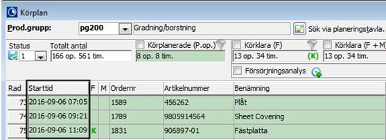 5 Datumformat beläggning Via Informationsmenyn i rutinerna Beläggning / produktionsgrupp och Beläggning summerad finns nu möjlighet se datumformaten dag och vecka i datumform istället för veckoform.