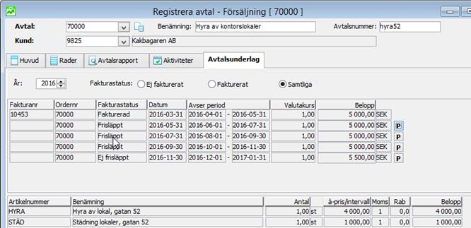 7 Ekonomi Avtal skapa fakturaunderlag från avtal Att skapa fakturaunderlag från kundavtal och leverantörsavtal är ny funktionalitet i denna version av MONITOR.